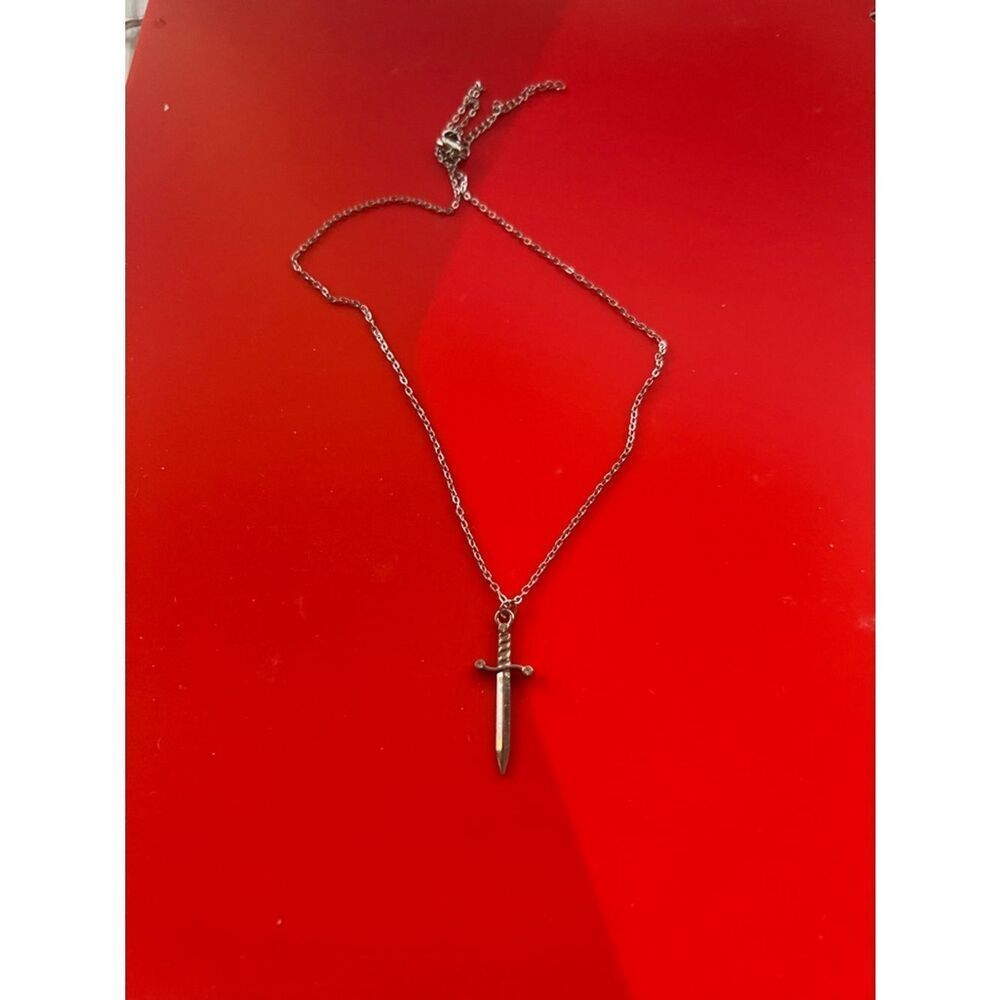 Dagger Sword Pendant Necklace - Silver Tone